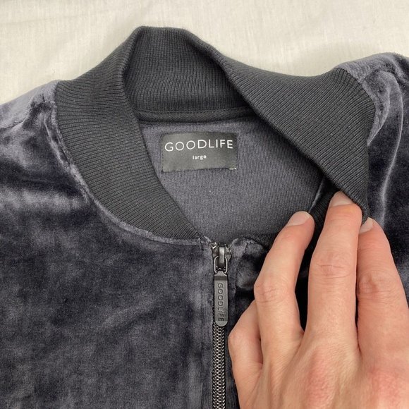 NWT Goodlife Charcoal Black Velour Full Zip Sweat Track Jacket Large Loungewear - Picture 9 of 12